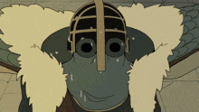 a cartoon drawing of a man wearing a helmet and a fur coat