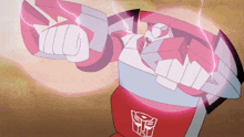 a cartoon drawing of a transformer with a lightning bolt coming out of his fist