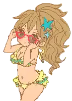 a drawing of a girl in a bikini with sunglasses and a star in her hair