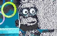a pixelated image of a cartoon character with glasses and a beard