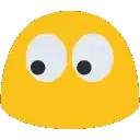 it looks like a cartoon character with big eyes and a smiley face .