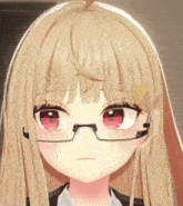a close up of a blonde anime girl wearing glasses and headphones