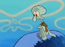 squidward from spongebob squarepants is sitting on a rock