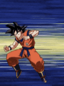 a cartoon character named goku is jumping in the air in a video game