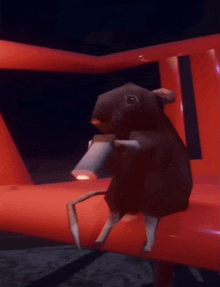 a computer generated image of a mouse standing on a red object