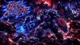 a poster for hell zone shows a robot with a shield