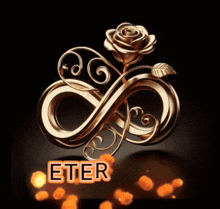a gold infinity symbol with a rose and the words eternity fami underneath