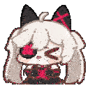a pixel art drawing of a girl with a cat ear and a red eye .