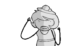 a black and white drawing of a girl with a hat on