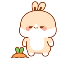 a cartoon rabbit is holding a smaller rabbit wearing a carrot costume .