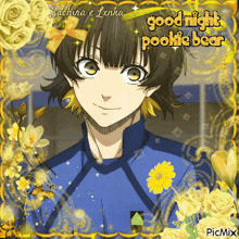 a picture of a boy with the words good night pookie bear on it