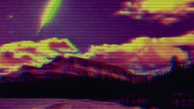 a painting of the aurora borealis over the mountains