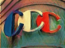 a colorful painting of the letters cc on a building
