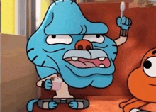 gumball from the amazing world of gumball holding a spoon in his hand