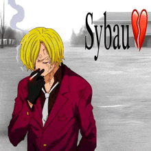 a drawing of a man smoking a cigarette with sybau written on the bottom right