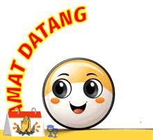 a smiley face with selamat datang written on it