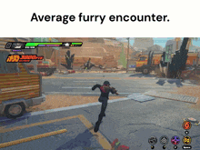 a screenshot of a video game with the words average furry encounter below it