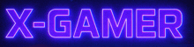 a neon sign that says x-gamer in purple letters