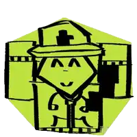 a drawing of a man wearing a hat with a cross on top