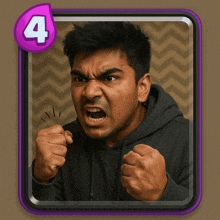 a card with a man with his fist in the air and the number 4