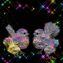 a painting of two birds with the name j.s. san written on the bottom