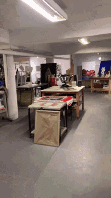 a room with a lot of tables in it