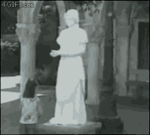 Statue Scares Kid GIF - Pranks Cute White GIFs