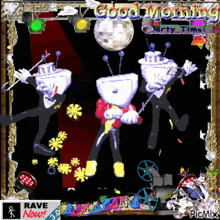a good morning greeting card with a rave now advertisement