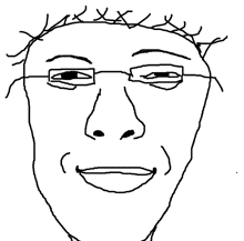a black and white drawing of a person 's face with glasses