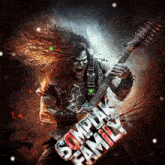 a poster of a man playing a guitar with the word family on it