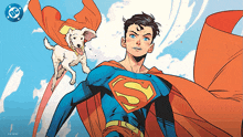 a cartoon of superman and his dog with the dc logo in the corner