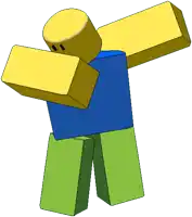 a roblox character with a blue shirt and green pants is dancing