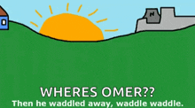 a cartoon of a duck with the words " wheres omer "