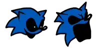 a cartoon drawing of a blue sonic the hedgehog with black eyes and a black shadow .