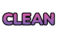 the word clean is displayed in pink and purple on a white background