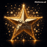 a golden star with the words star crystal written on it