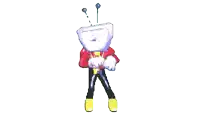 a pixel art of a cartoon character with a television head