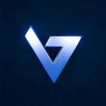 a blue and silver triangle with the letter v on it