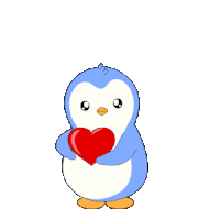 a blue penguin holding a red heart with the words happy valentine 's day