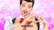 a man in a maid costume is making a heart with his hands