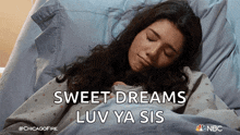 a woman is sleeping in a hospital bed with the words sweet dreams luv ya sis