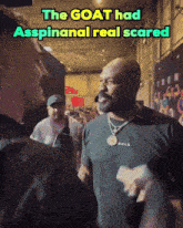 a man is talking to another man with the caption " the goat had aspinanal real scared "