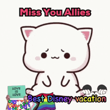 a cartoon cat with the words miss you allies best disney vacation on it