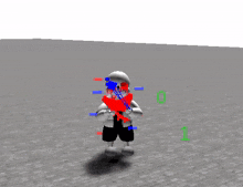 a cartoon character with a red and blue scarf around his neck is standing in front of a brick wall