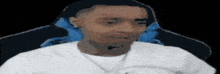 a man wearing a white shirt and a hat is sitting in a chair with his eyes closed .
