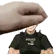 a pixel art of a police officer with a hand on his head .