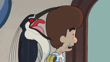 a cartoon of a man holding a bird with a long beak