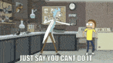 a cartoon of rick and morty saying just say you can t do it