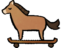 a drawing of a horse on a skateboard with its eyes closed