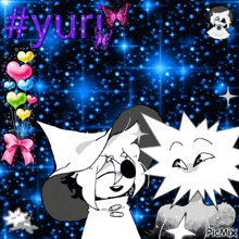 a picture of a cat and a star with the word yuri in the background